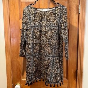J.JILL paisley boho tassel tunic 3/4 sleeve top size medium.